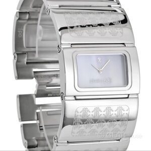 New $430 Roberto Cavalli Pavon Women's Rectangle Mother of Pearl Bangle Watch